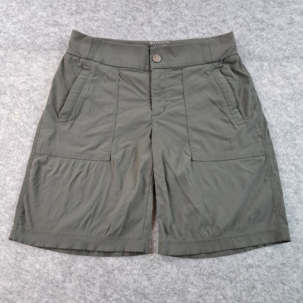 Athleta Shorts Women Size 2 Green Trekkie North Nylon Hiking Outdoors 9" Inseam
